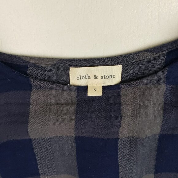 Cloth & Stone Buffalo Check Shirt Womens Gray Anthropologie Lace Up Tie Back Top - Picture 9 of 12